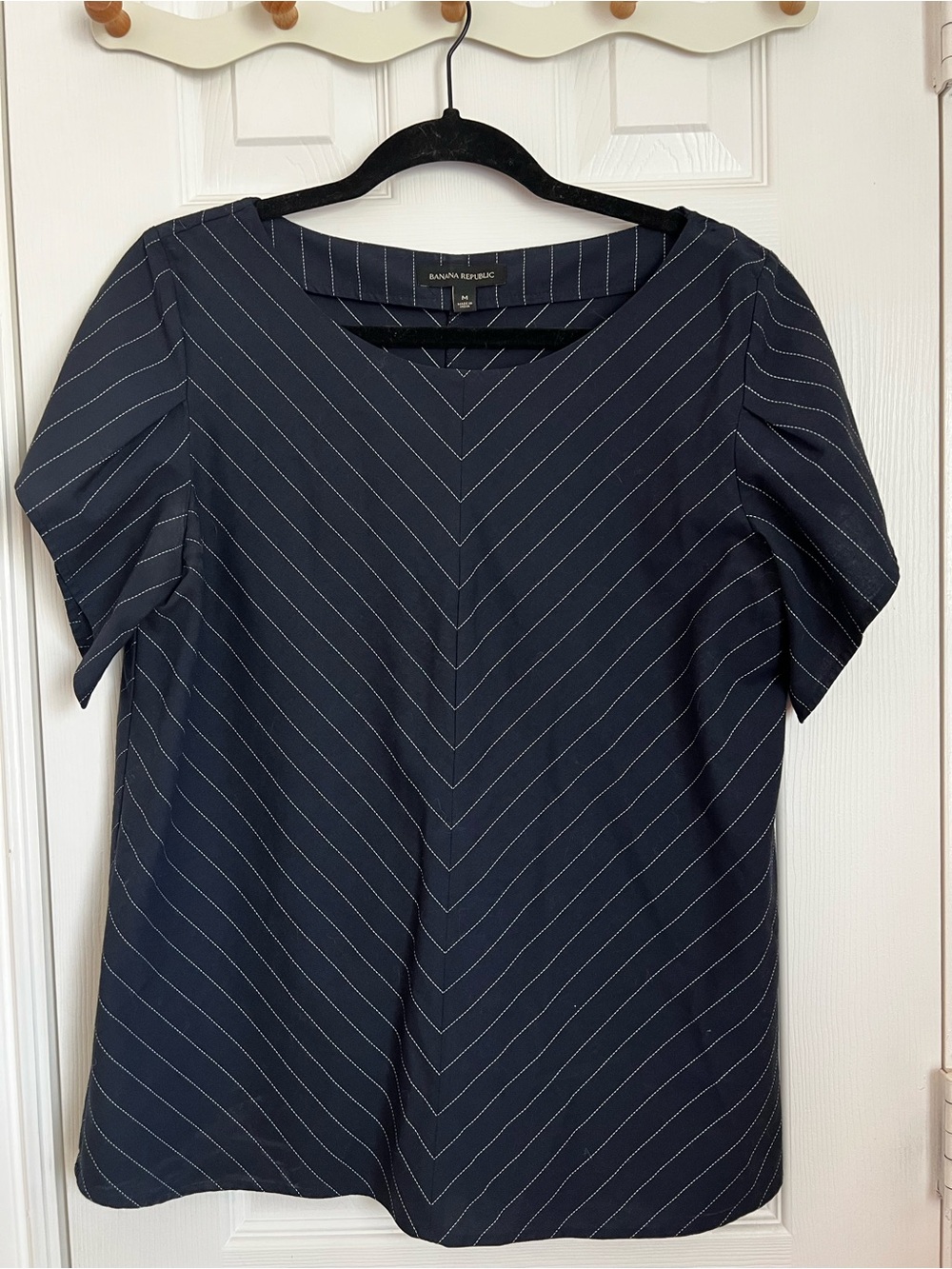 Banana Republic Navy Pinstripe Short Sleeve Top